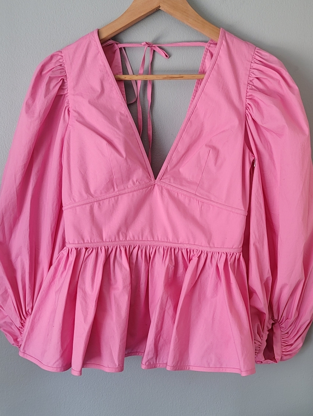Staud LUNA Peplum Cotton-Blend Top Strawberry Sz 2